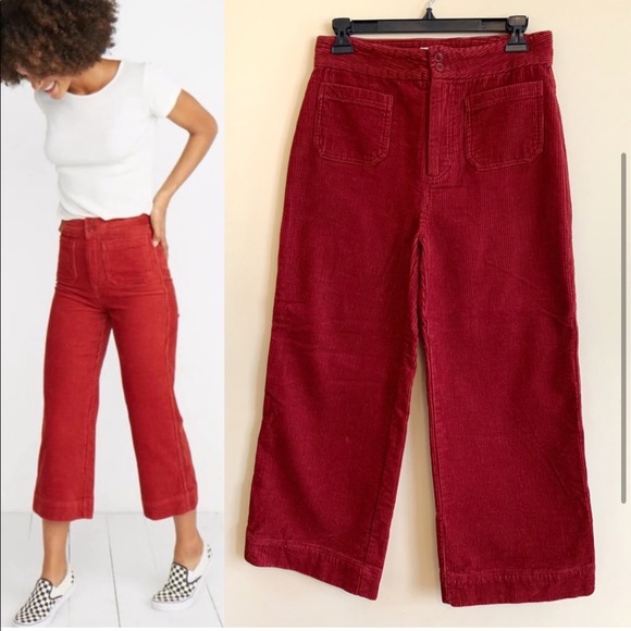 NEW Marine Layer Tally Corduroy Wide Leg Cropped Pant Rosewood Retro 2 and 4 - Picture 2 of 7